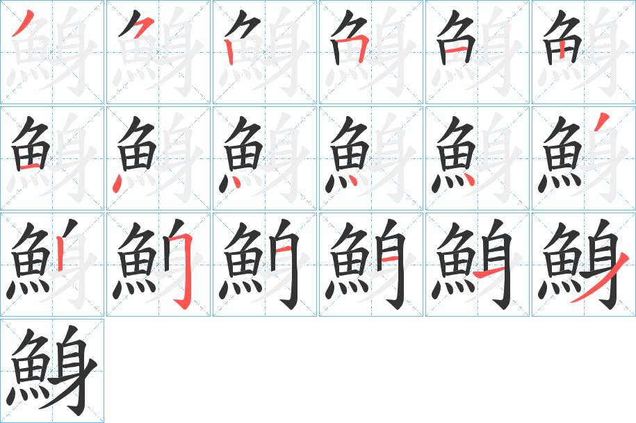 鯓字的笔顺笔画分步演示