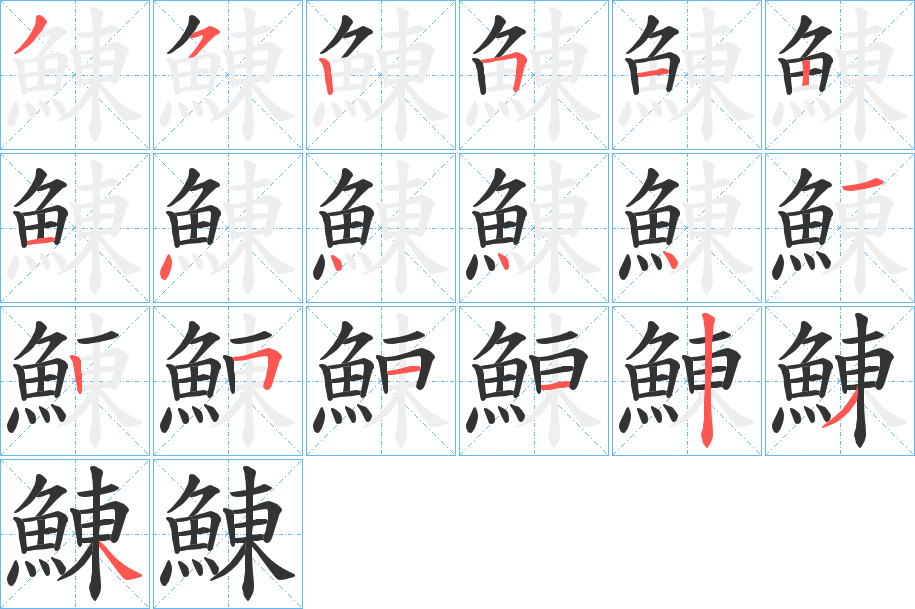 鯟字的笔顺笔画分步演示
