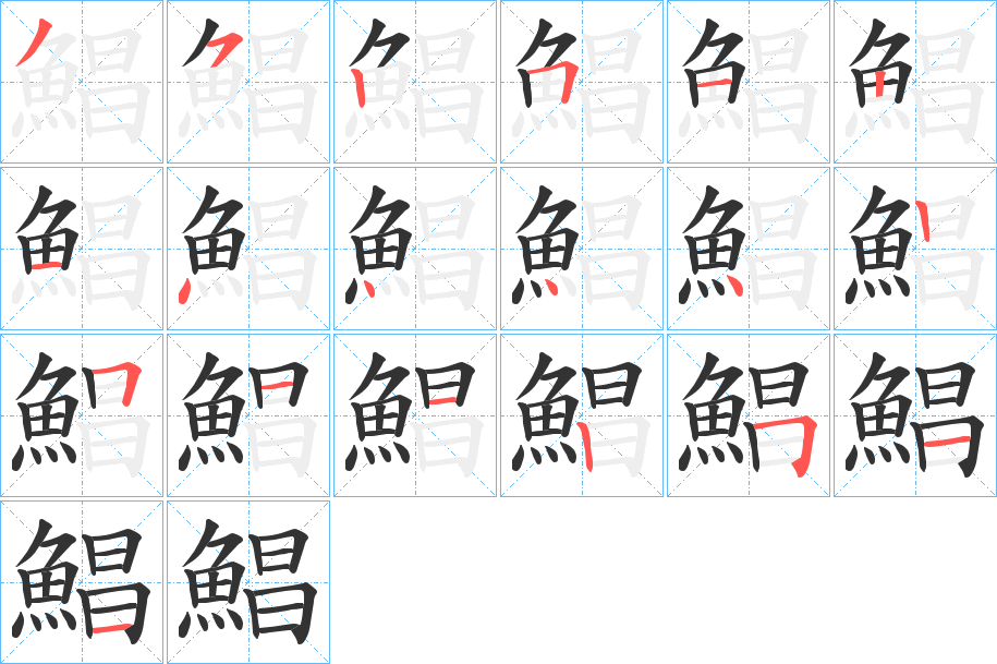 鯧字的笔顺笔画分步演示