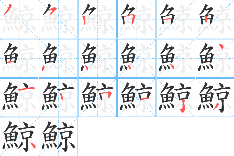 鯨字的笔顺笔画分步演示