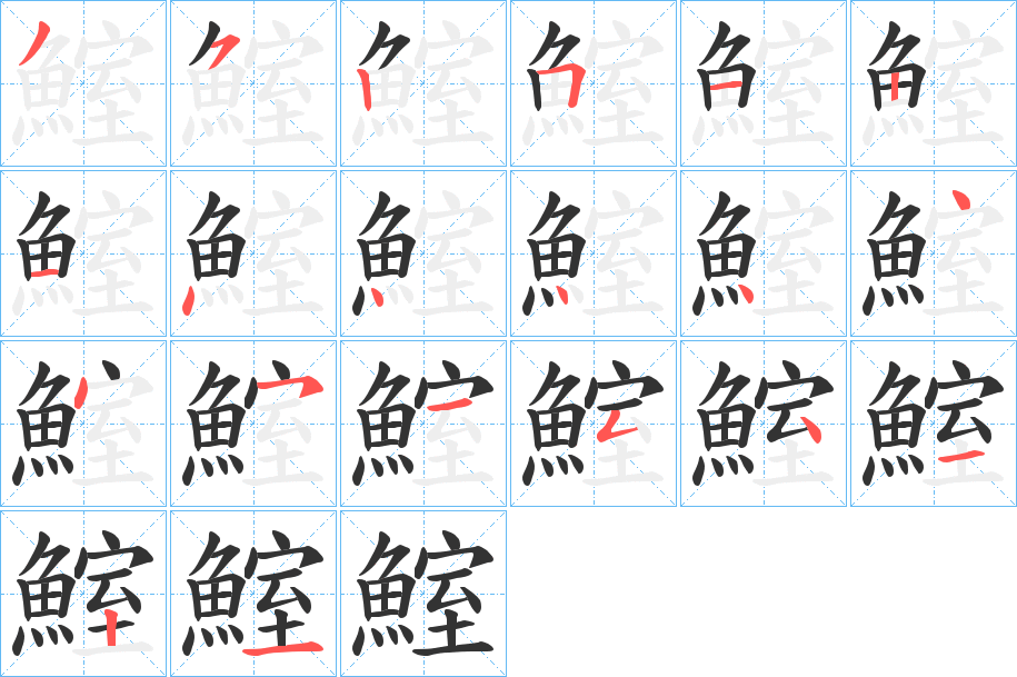 鰘字的笔顺笔画分步演示