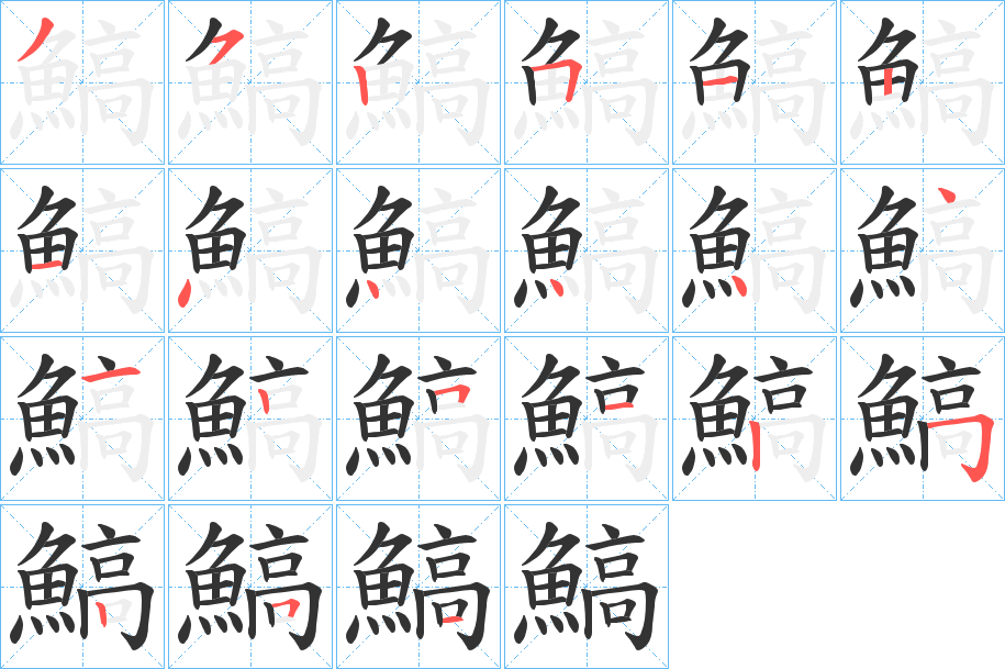 鰝字的笔顺笔画分步演示