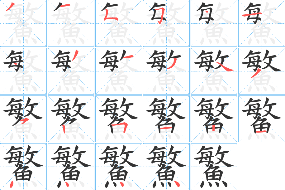 鰵字的笔顺笔画分步演示