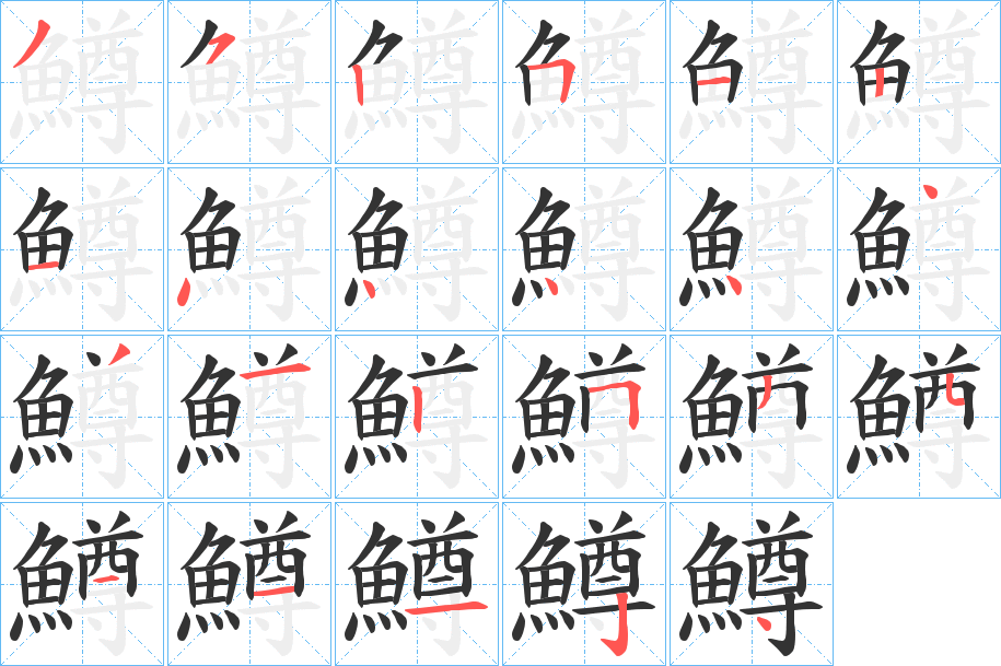 鱒字的笔顺笔画分步演示