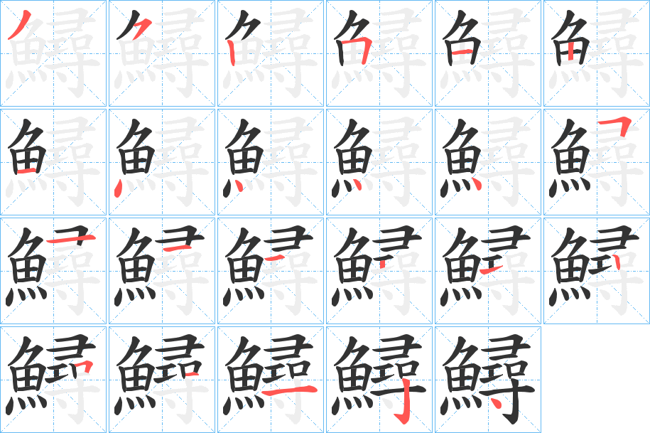 鱘字的笔顺笔画分步演示