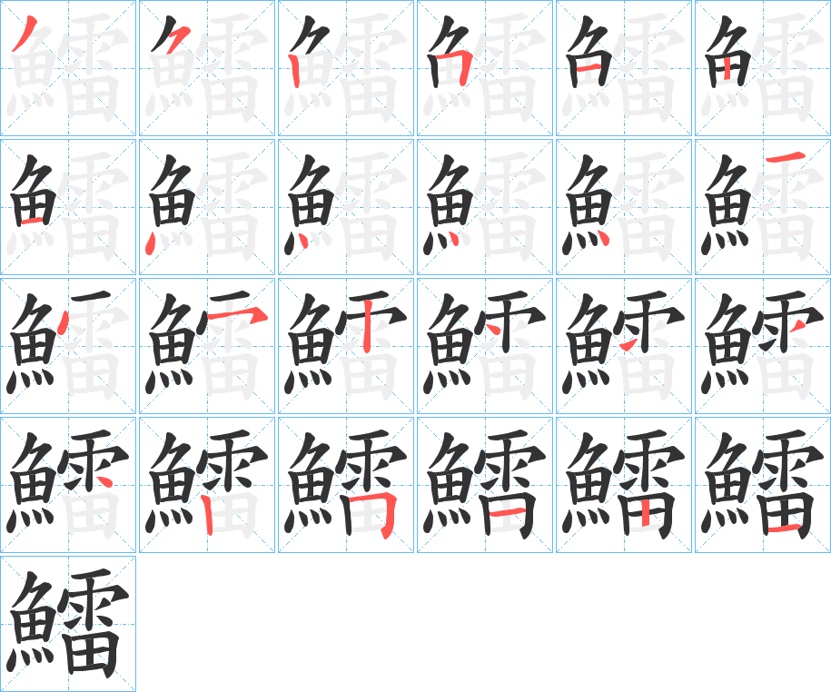 鱩字的笔顺笔画分步演示