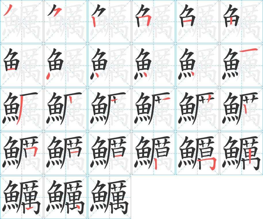 鱱字的笔顺笔画分步演示