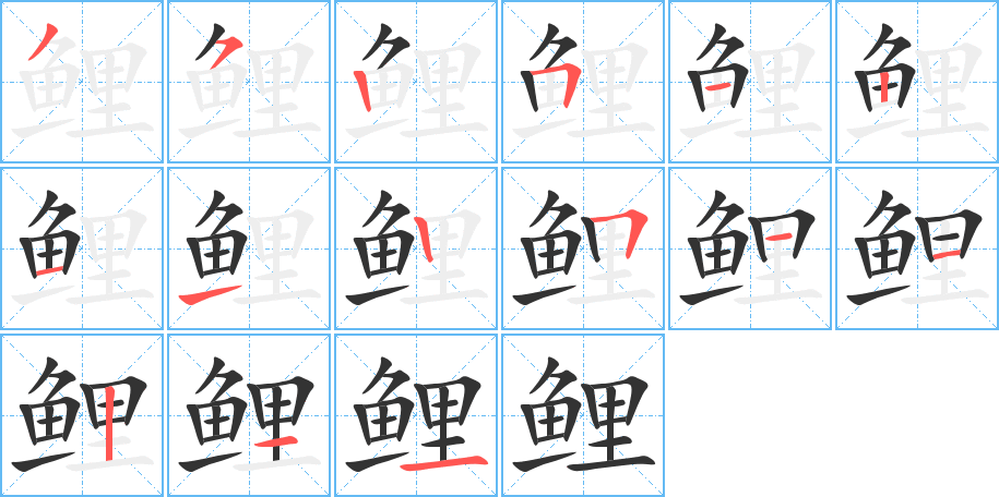 鲤字的笔顺笔画分步演示