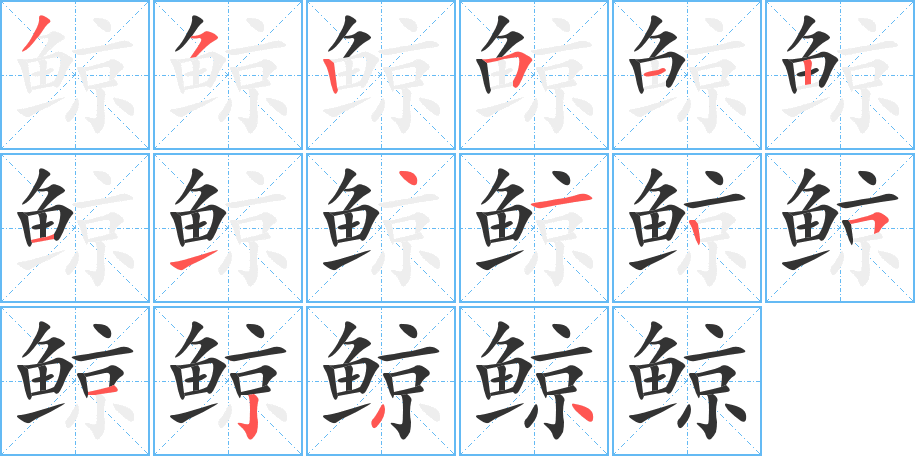 鲸字的笔顺笔画分步演示