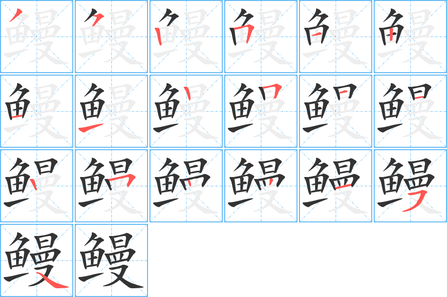 鳗字的笔顺笔画分步演示