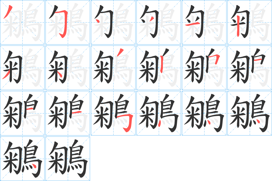 鵴字的笔顺笔画分步演示