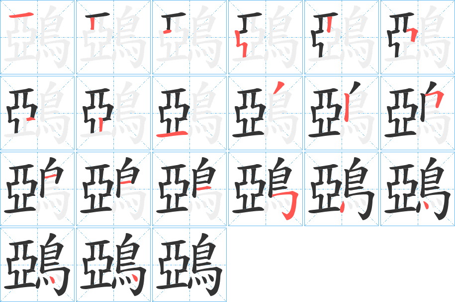 鵶字的笔顺笔画分步演示