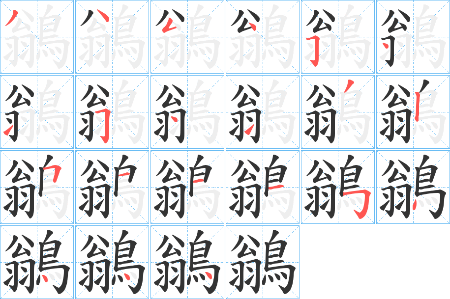 鶲字的笔顺笔画分步演示