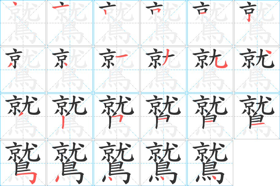 鷲字的笔顺笔画分步演示
