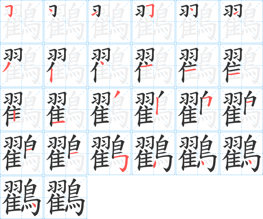 鸐字的笔顺笔画分步演示
