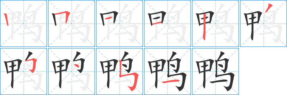 鸭字的笔顺笔画分步演示