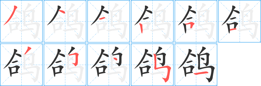 鸽字的笔顺笔画分步演示