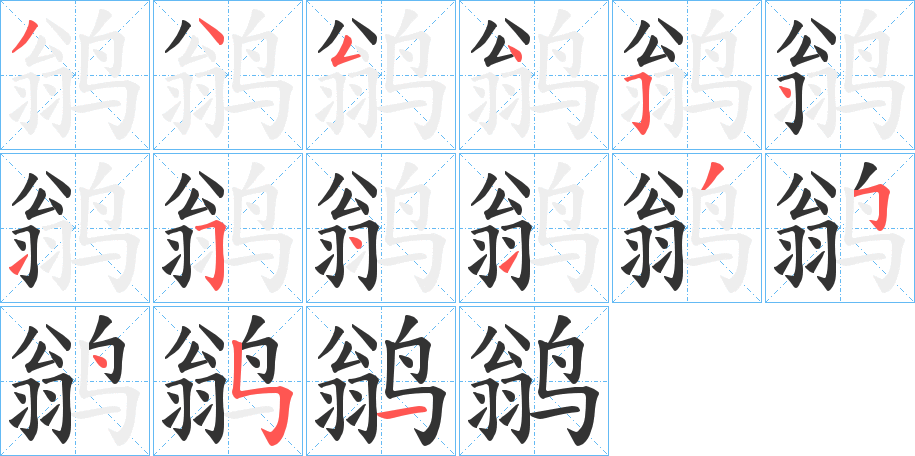 鹟字的笔顺笔画分步演示