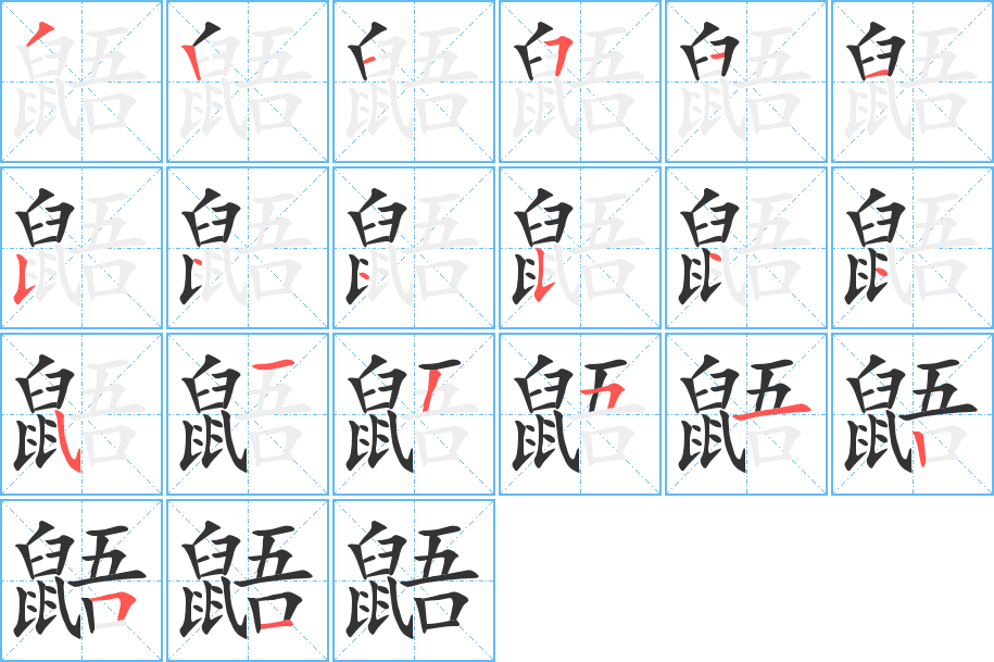 鼯字的笔顺笔画分步演示